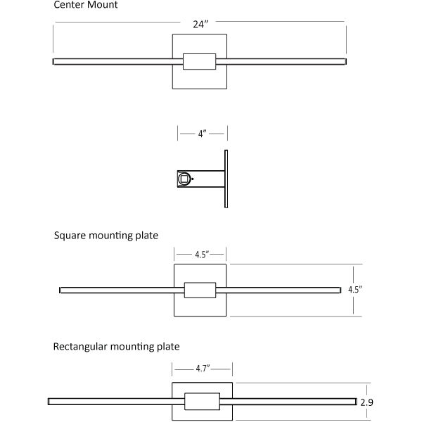 Z-Bar LED 24 inch Matte white Wall Sconce Wall Light, Center Mount